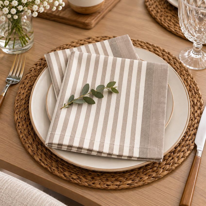 Jogo De Guardanapos Fio Tinto 2 Peças 40x40cm 100% Algodão Tessi Stripes Taupe - imagem 3