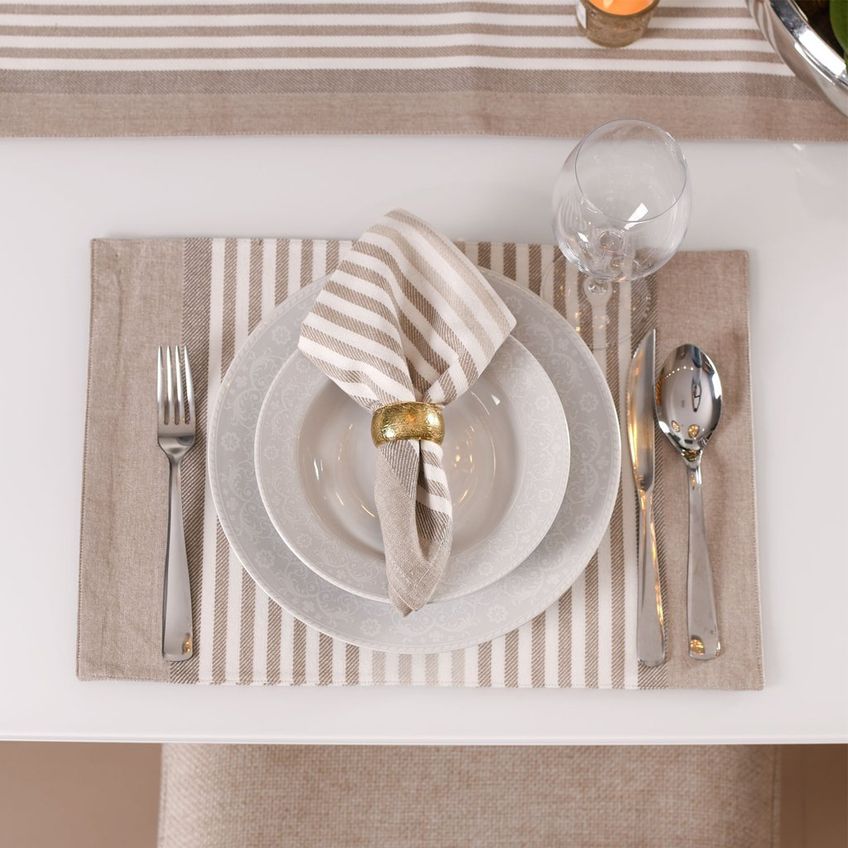 Jogo De Guardanapos Fio Tinto 2 Peças 40x40cm 100% Algodão Tessi Stripes Taupe - imagem 4