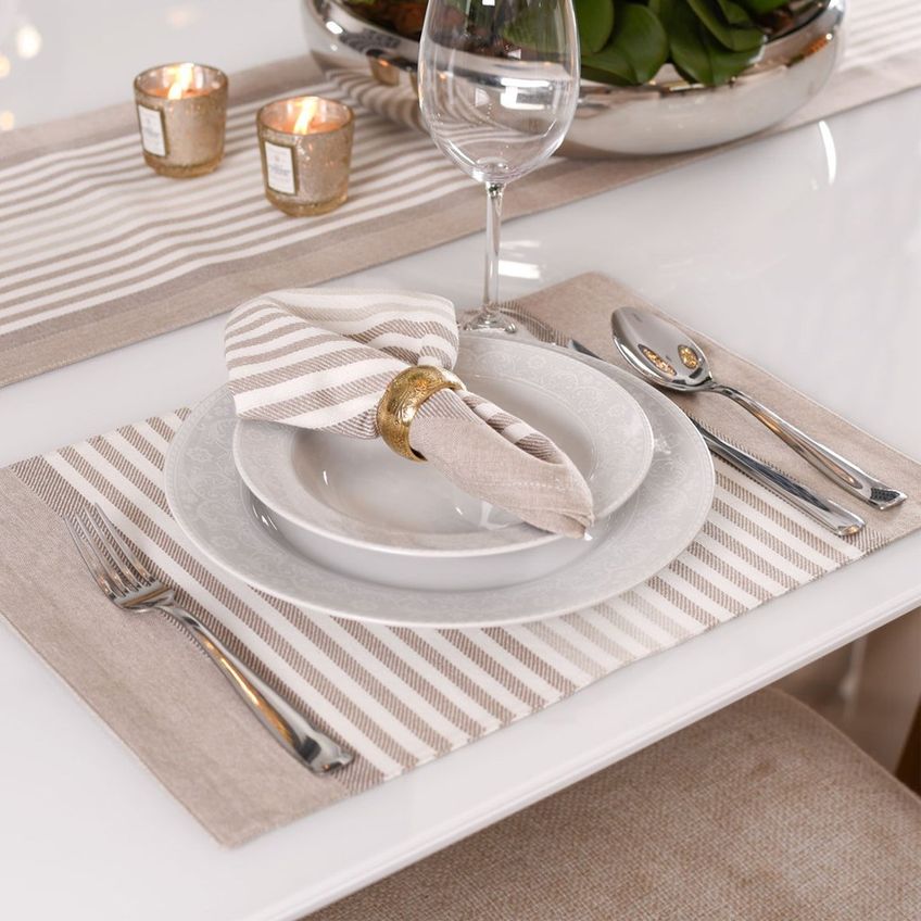 Jogo De Guardanapos Fio Tinto 2 Peças 40x40cm 100% Algodão Tessi Stripes Taupe - imagem 5