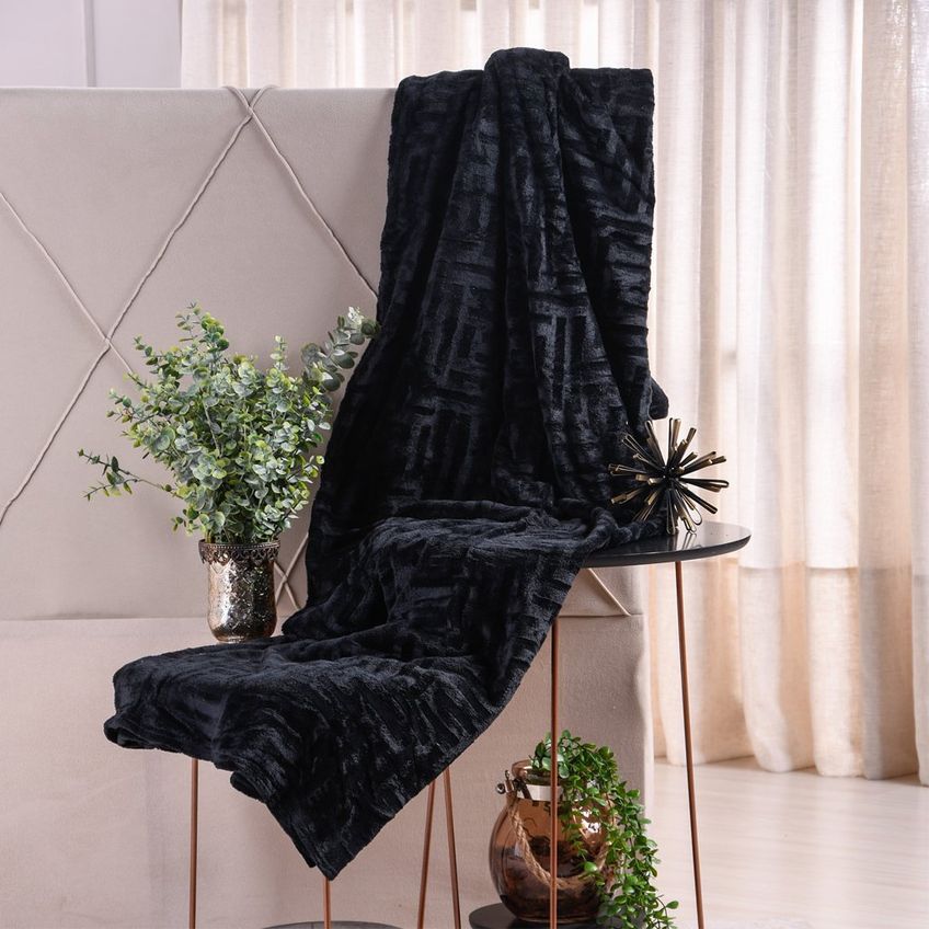 Manta Queen Brushed Flannel 220x240cm 100% Poliéster Tessi Preto - imagem 4