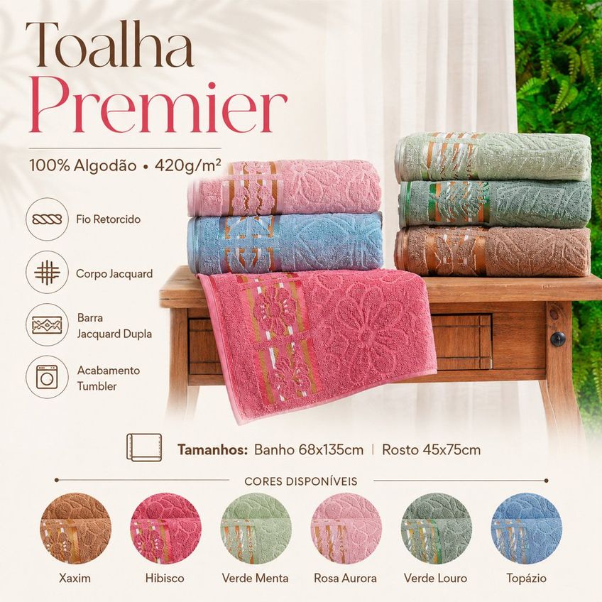 Toalha De Rosto Premier 100% Algodão 420g/m² 45x75cm Bene Casa Hibisco - imagem 2