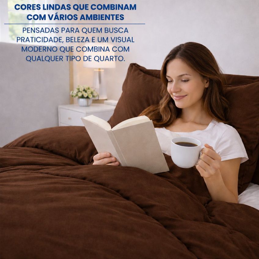 Capa Duvet Casal Para Edredom Amarração 4 Cantos 100% Poliéster 210x250cm Home&cia Marrom - imagem 5