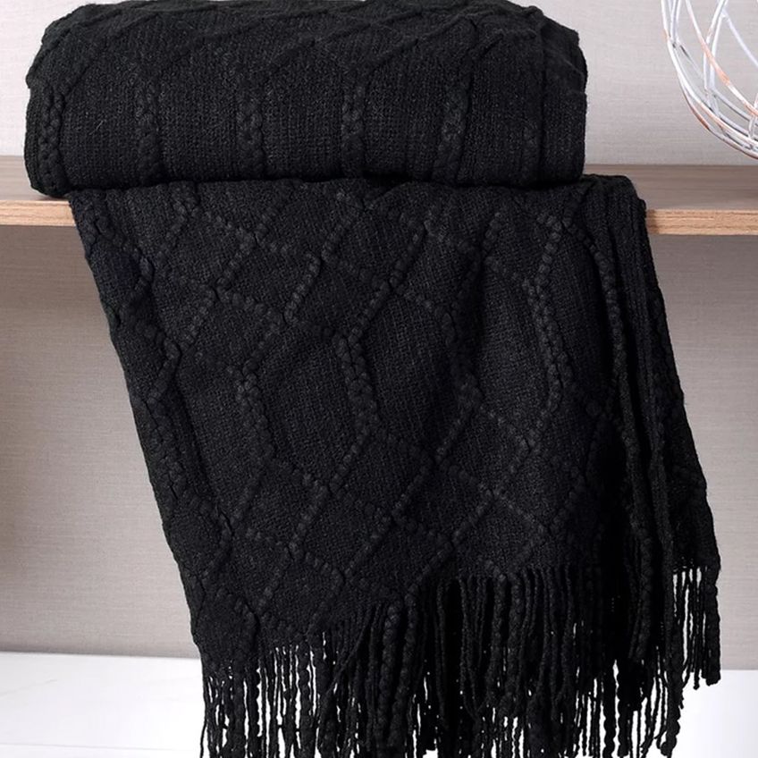 Manta Tricot Style Decorativa 127x152cm 100% Acrílico Tessi Preto - imagem 2