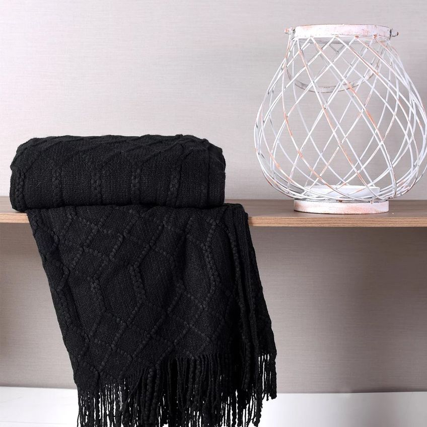 Manta Tricot Style Decorativa 127x152cm 100% Acrílico Tessi Preto - imagem 3
