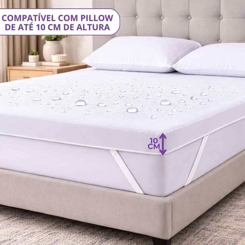 Capa Impermeável Para Pillow Top King 10cm 195x203cm Home&Cia Branco - imagem 3