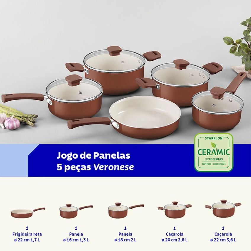 Jogo De Panelas 5 Pçs Veronese Alumínio Interno Cerâmico Externo Silico Argila Tramontina 28699416 - imagem 3