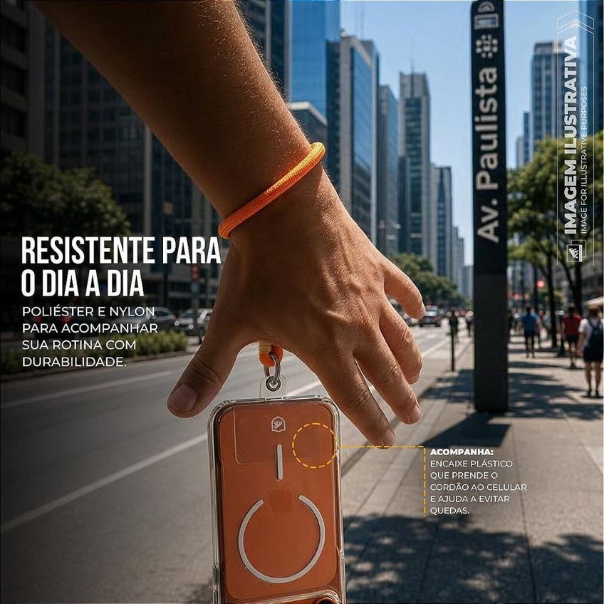 Cordão De Pulso Para Celular Gshield Stronger Universal Com Regulador Ajustável Laranja 1x - imagem 3