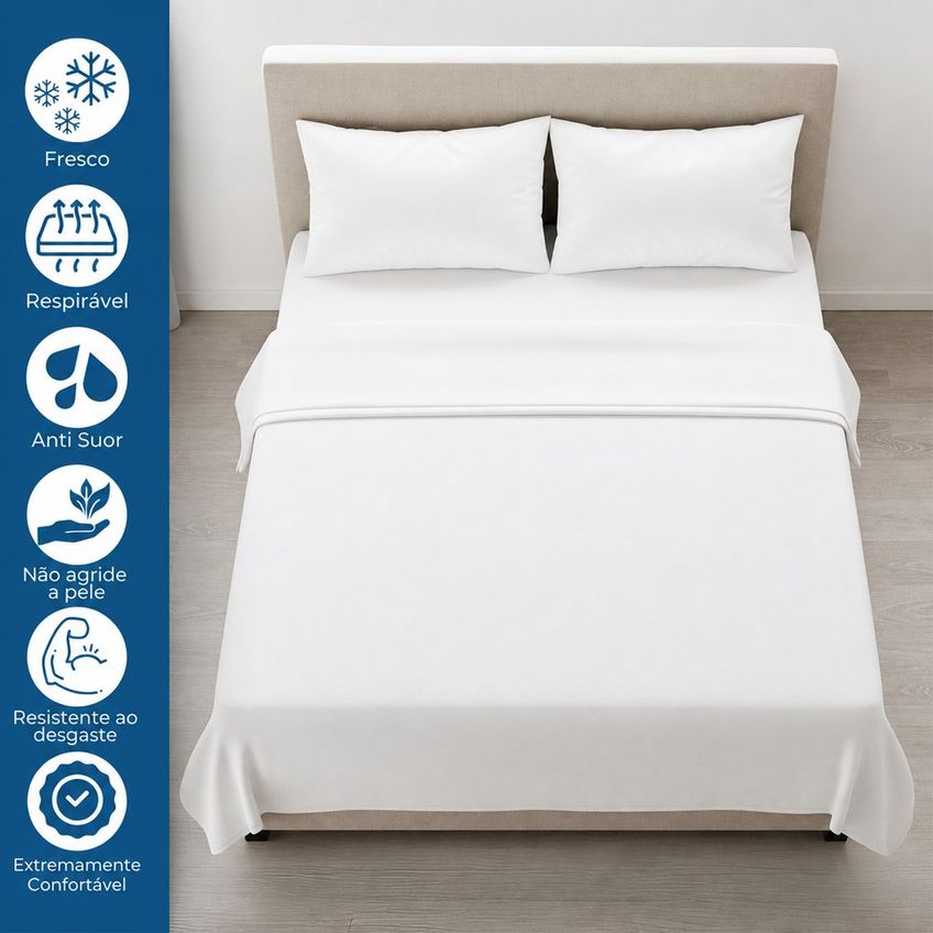 Jogo De Cama Solteiro King 3 Pçs 200 Fios 100% Algodão Home&Cia Branco - imagem 3