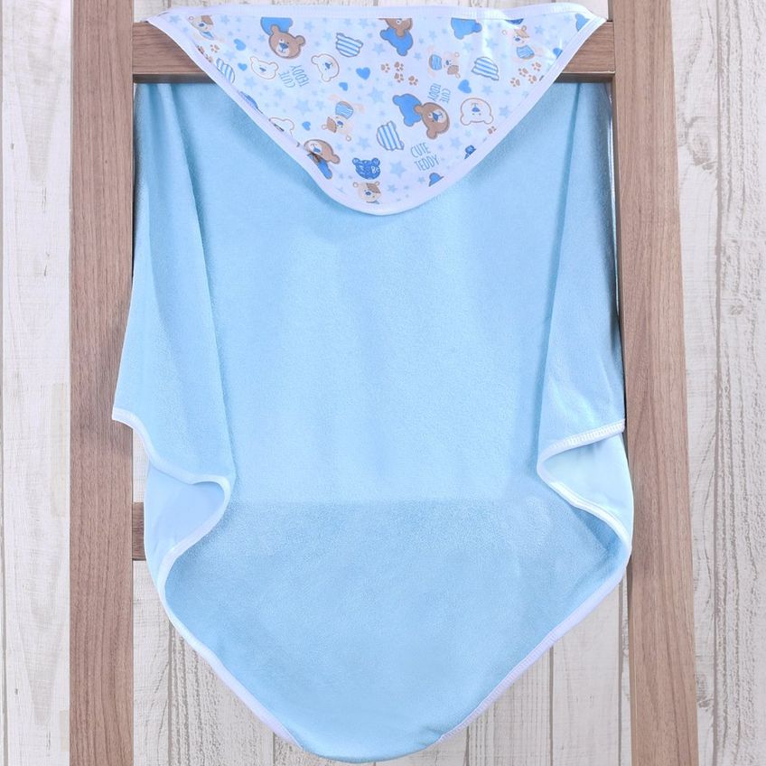 Toalha Com Capuz Bebê 70x70cm Malha Atoalhada Bene Casa Ursinho Azul - imagem 2