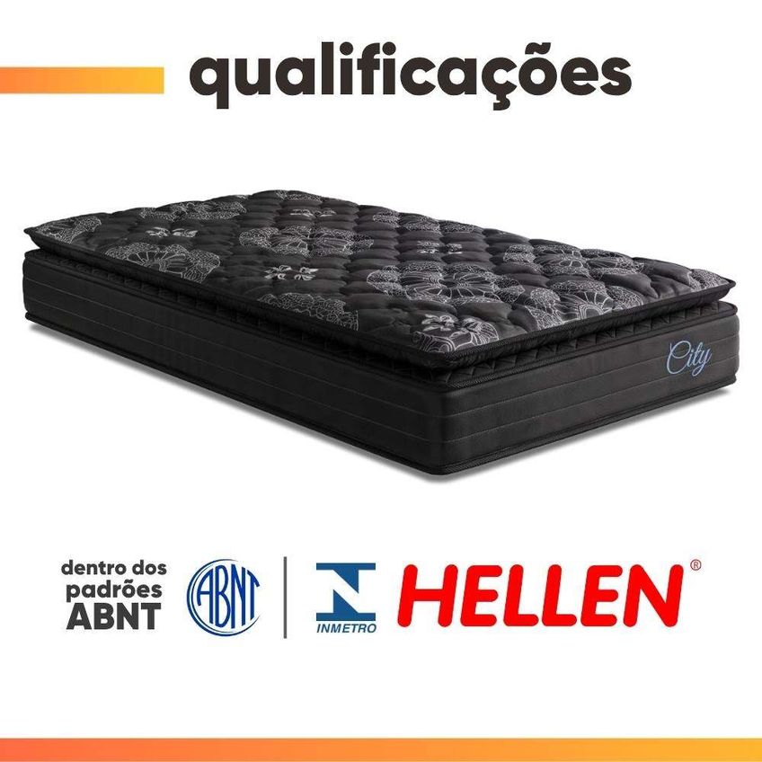 Cama Box Solteiro Colchão Com Molas Ensacadas City Pillow Top 88x188x61cm Preto Hellen - imagem 5