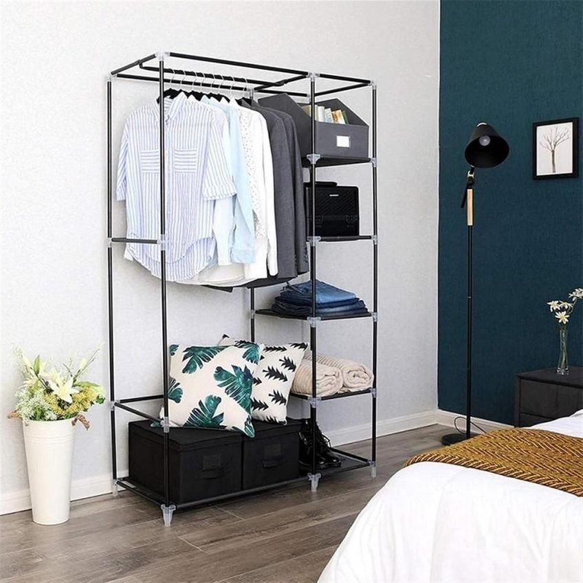 Guarda Roupa Portátil Compacto Com 5 Prateleiras E Suporte Organizador 110cm Vermelho - imagem 3