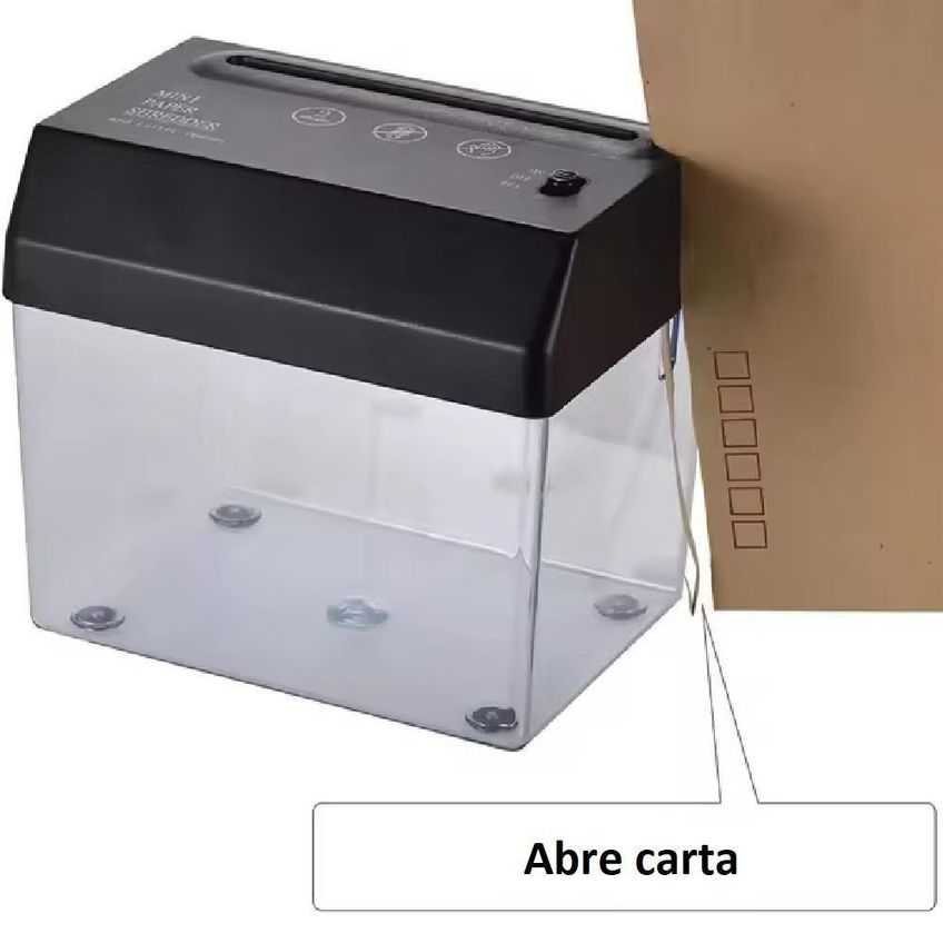 Triturador de Papel Mini Fragmentadora Início Automático USB ou Pilhas Bivolt com Abridor de Cartas - imagem 2