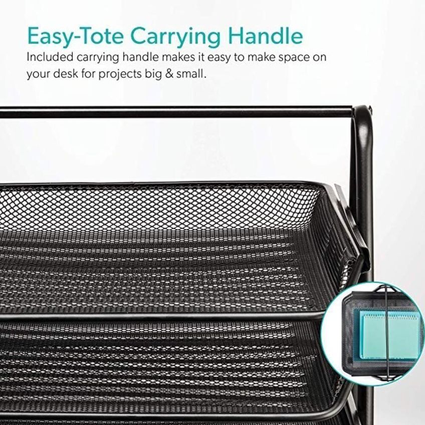 Organizador De Mesa Com 3 Bandejas Deslizantes Em Metal Aramado Para Documentos - imagem 4