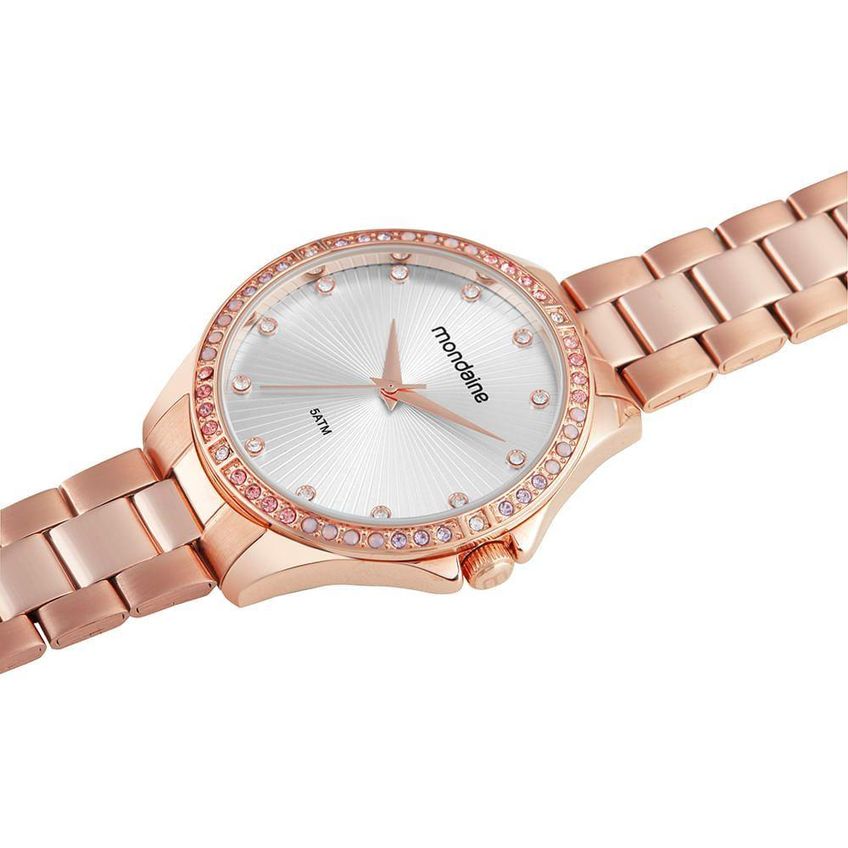 Relógio Feminino Rosé Com Cristais Coloridos Clássico Aço Inox Rosê Mondaine - imagem 4