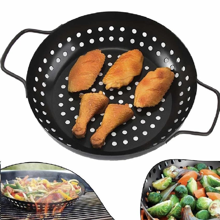 Frigideira Wok Antiaderente Aço Inox Com Revestimento 24cm Fundo Perfurado - imagem 2