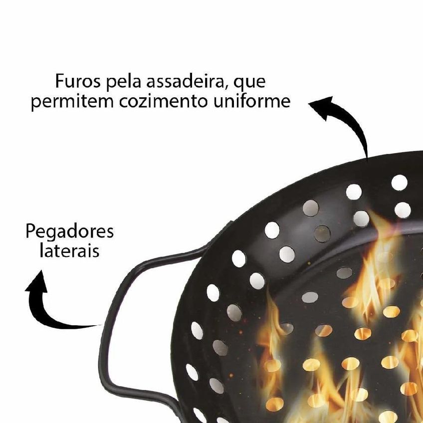 Frigideira Wok Antiaderente Aço Inox Com Revestimento 24cm Fundo Perfurado - imagem 3