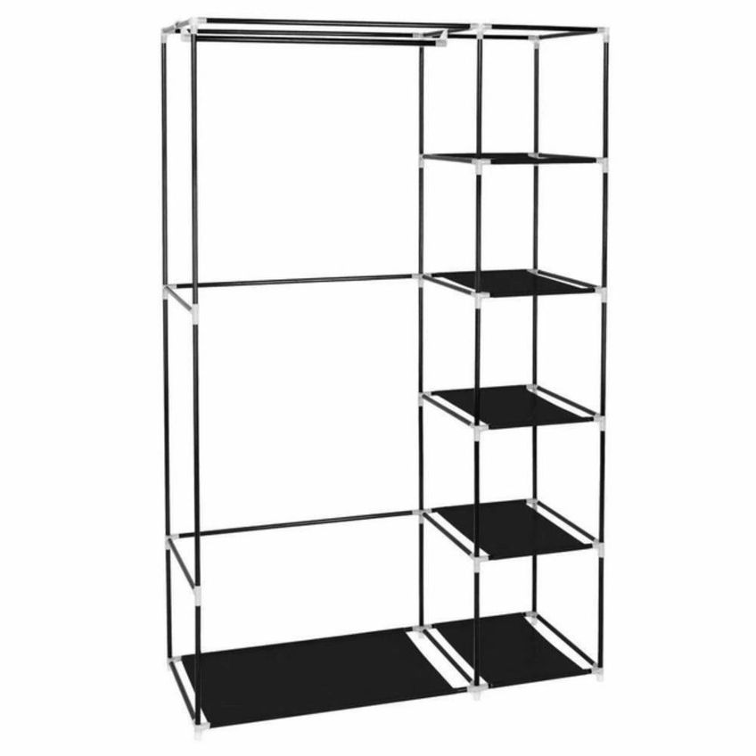 Guarda Roupa Solteiro Portátil Com Barra E 5 Prateleiras Metal Preto - imagem 2