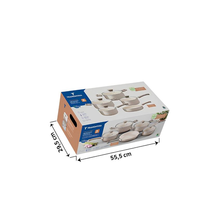 Jogo De Panelas 5 Pçs Veronese Alumínio Interno Cerâmico Externo Silicone Bege Tramontina 28699316 - imagem 3