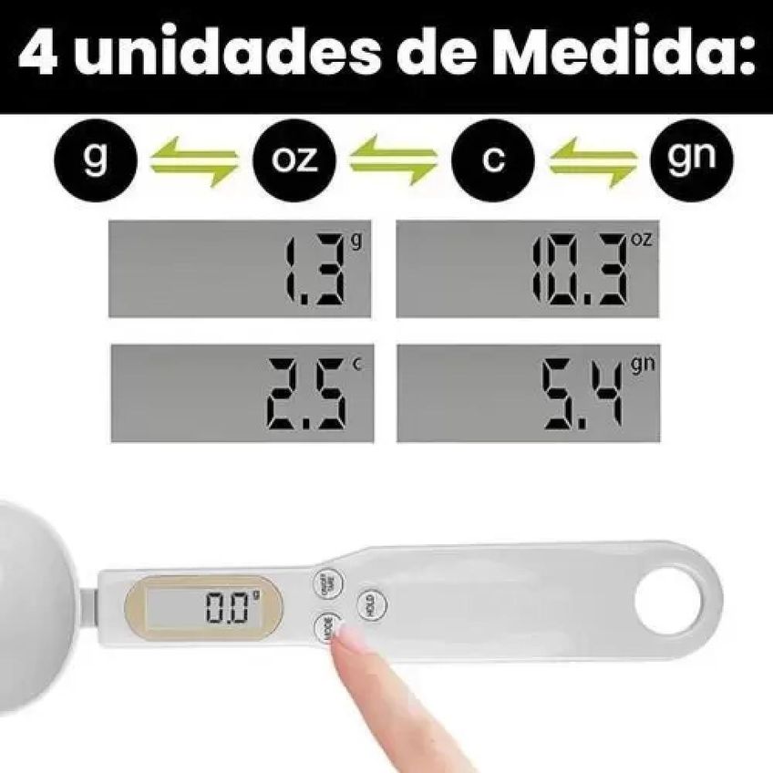 Colher Balança Dosadora Eletrônica 500g Com Lcd Para Alimentos E Dietas Branco Preto - imagem 3