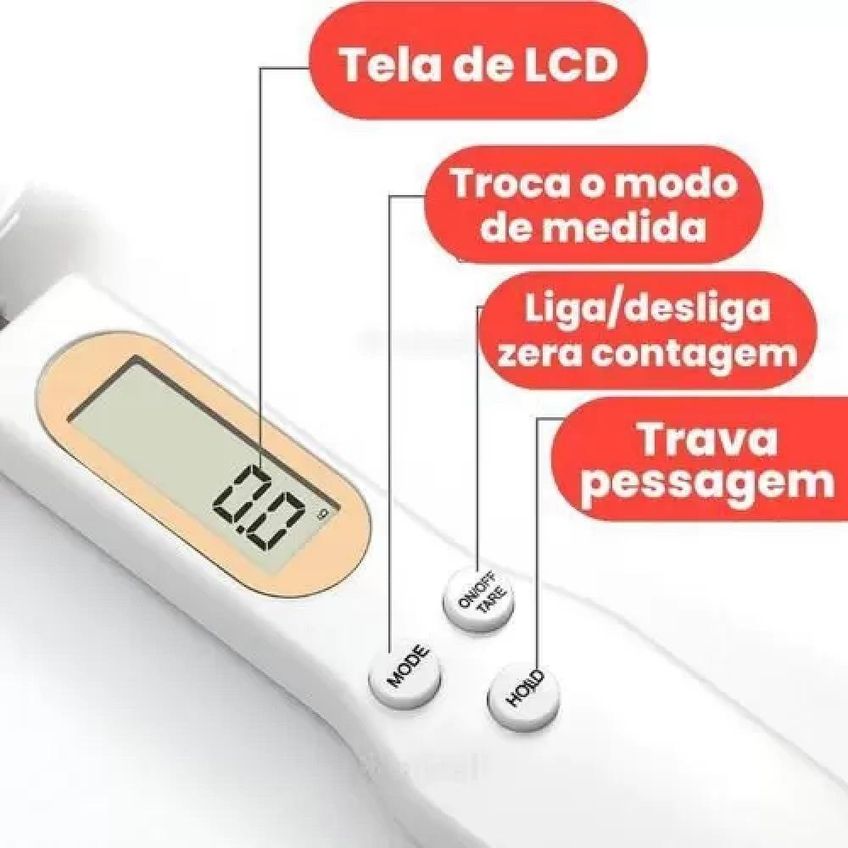 Colher Balança Dosadora Eletrônica 500g Com Lcd Para Alimentos E Dietas Branco Preto - imagem 4
