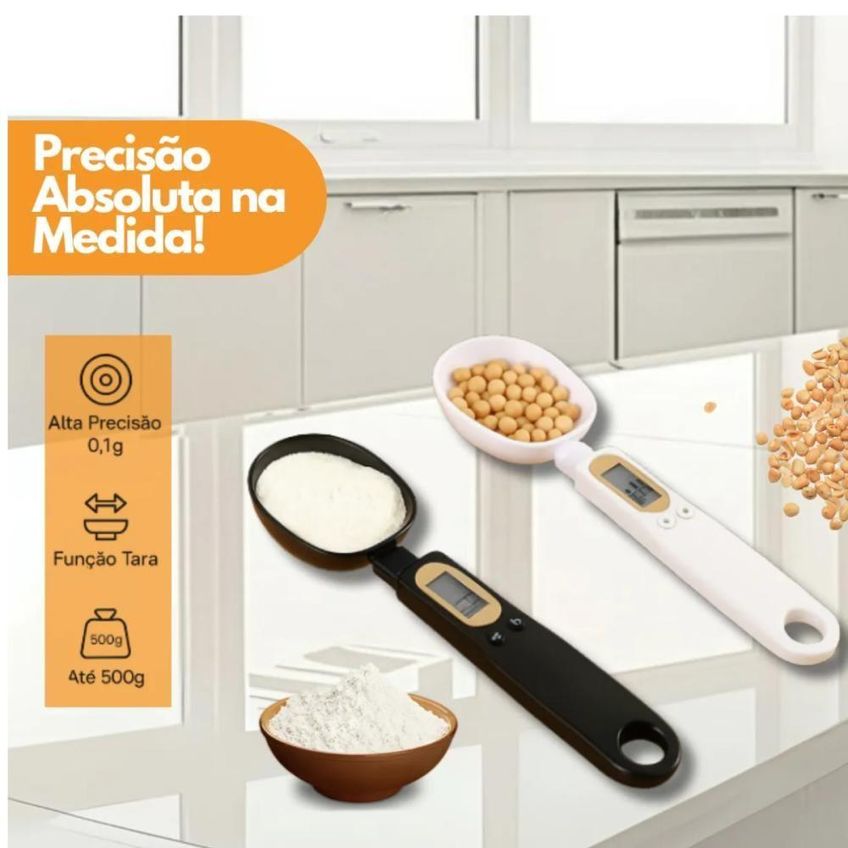 Colher Balança Dosadora Eletrônica 500g Com Lcd Para Alimentos E Dietas Branco Preto - imagem 5