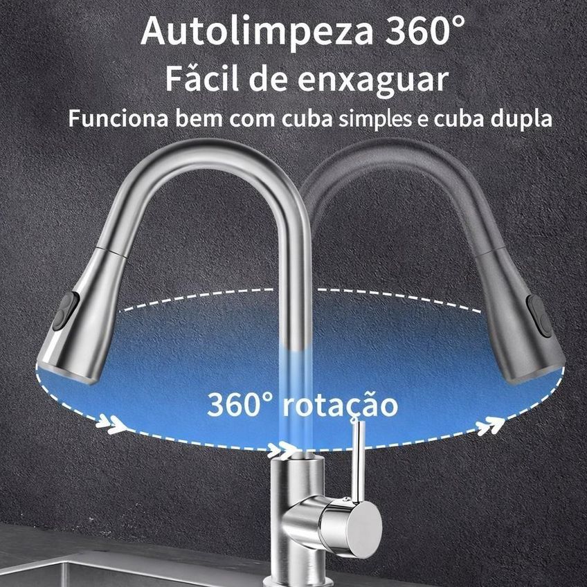 Torneira De Mesa Gourmet Monocomando Bancada Inox Fosco Prata - imagem 2
