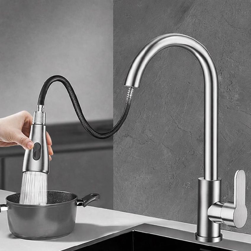 Torneira De Mesa Gourmet Monocomando Bancada Inox Fosco Prata - imagem 5