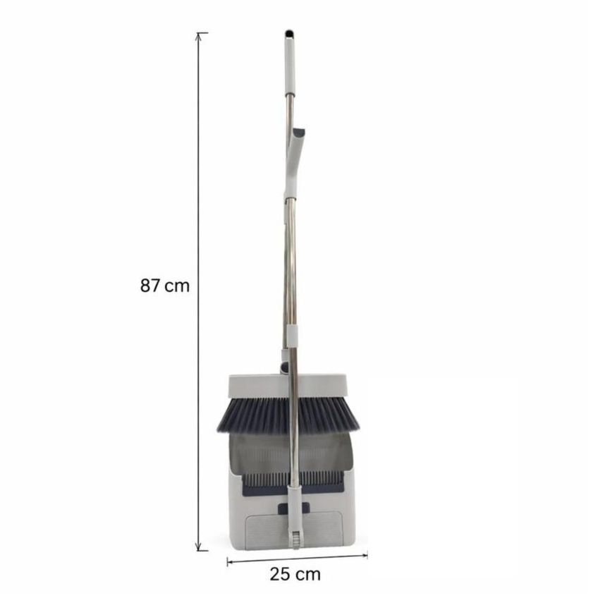 Vassoura Com Pá Coletora 3 Em 1 Cabo Longo 87 Cm Cerdas Resistentes E Pá Vertical Com Dentes - imagem 4