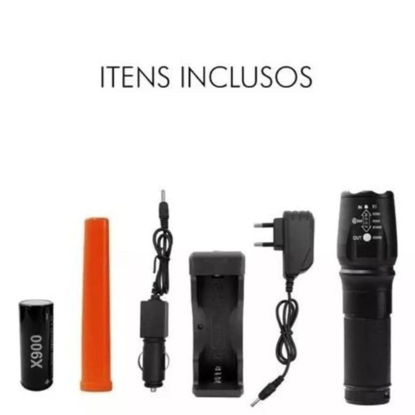Lanterna Tática Recarregável X900 Zoom Ajustável 1-2000x Led Tático T6 Luxeon Alta Potência 5 Modos - imagem 2