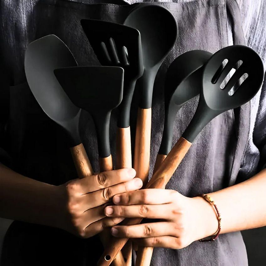 Kit De Utensílios De Cozinha 19 Peças Silicone Antiaderente Com Suporte Preto Utimix - imagem 2