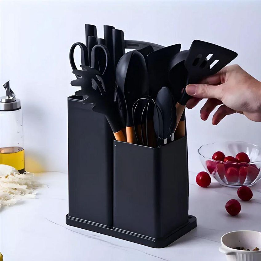 Kit De Utensílios De Cozinha 19 Peças Silicone Antiaderente Com Suporte Preto Utimix - imagem 3