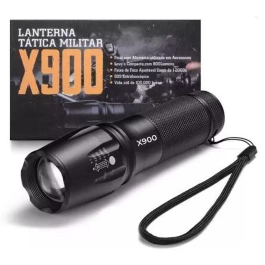 Lanterna Tática Recarregável X900 Zoom Ajustável 1-2000x Led Tático T6 Luxeon Alta Potência 5 Modos - imagem 5