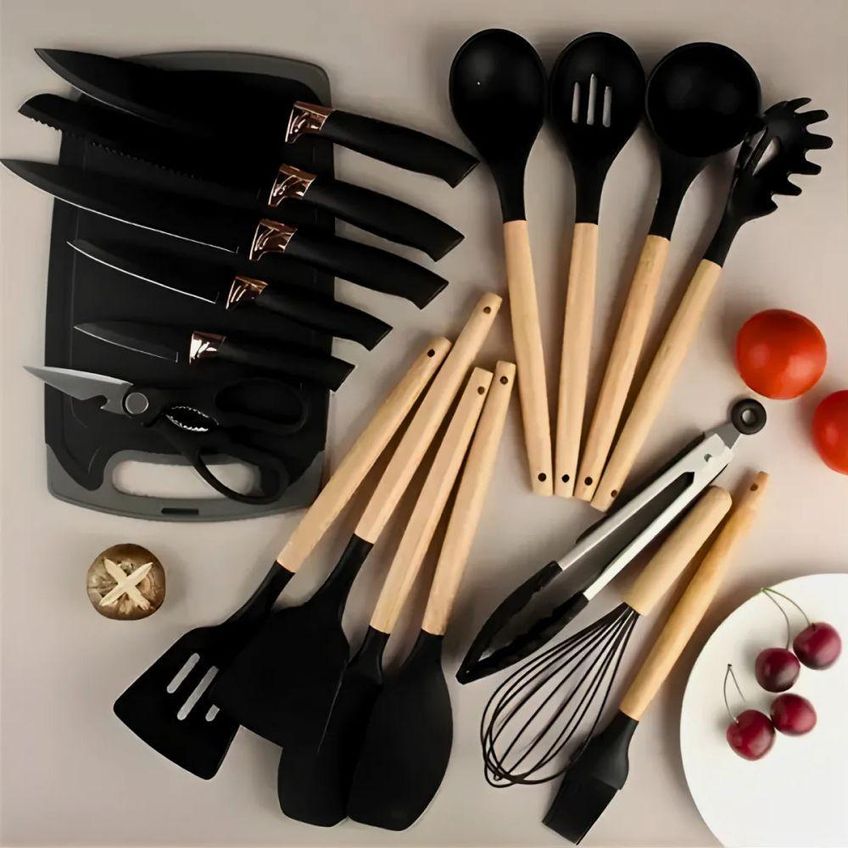 Kit De Utensílios De Cozinha 19 Peças Silicone Antiaderente Com Suporte Preto Utimix - imagem 4