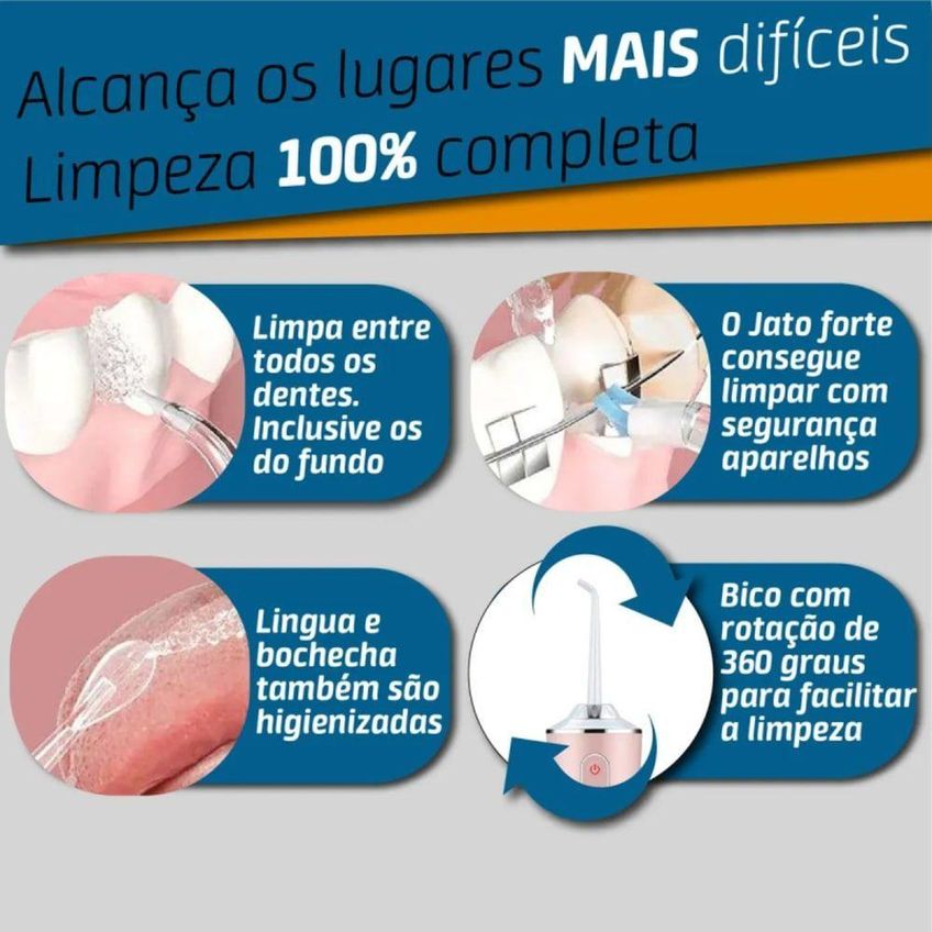 Irrigador Oral Portátil Utimix Recarregável USB 3 Modos Com Bicos Limpeza De Aparelho Implante - imagem 4