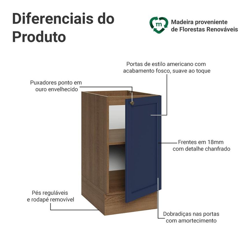 Balcão De Cozinha 40 Cm 1 Porta (sem Tampo) Rustic/Azul Vik Madesa - imagem 3
