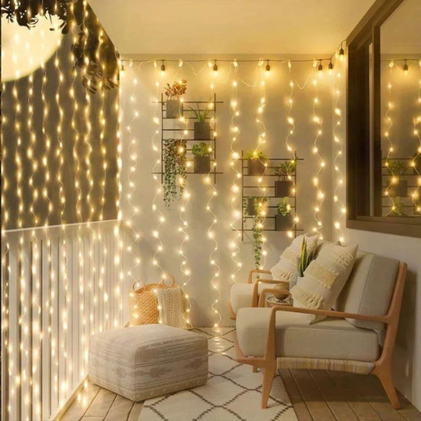 Cortina De Led 3x3m Com Controle Remoto 8 Modos Luz Branca Quente Usb Decoração Natal Utimix - imagem 4