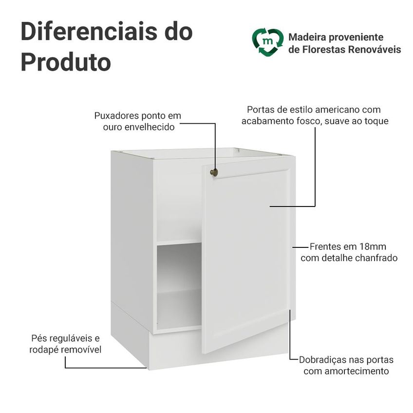 Balcão De Cozinha 60 Cm 1 Porta (sem Tampo) Branco Vik Madesa - imagem 3