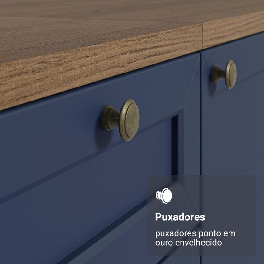 Balcão De Cozinha 80 Cm 2 Gavetas (sem Tampo) Rustic/Azul Vik Madesa - imagem 5