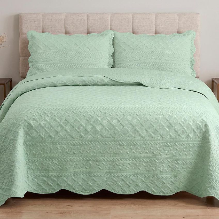 Kit Cobre Leito Beline Matelassê 3 Peças Verde Clara Luz Decora - imagem 3