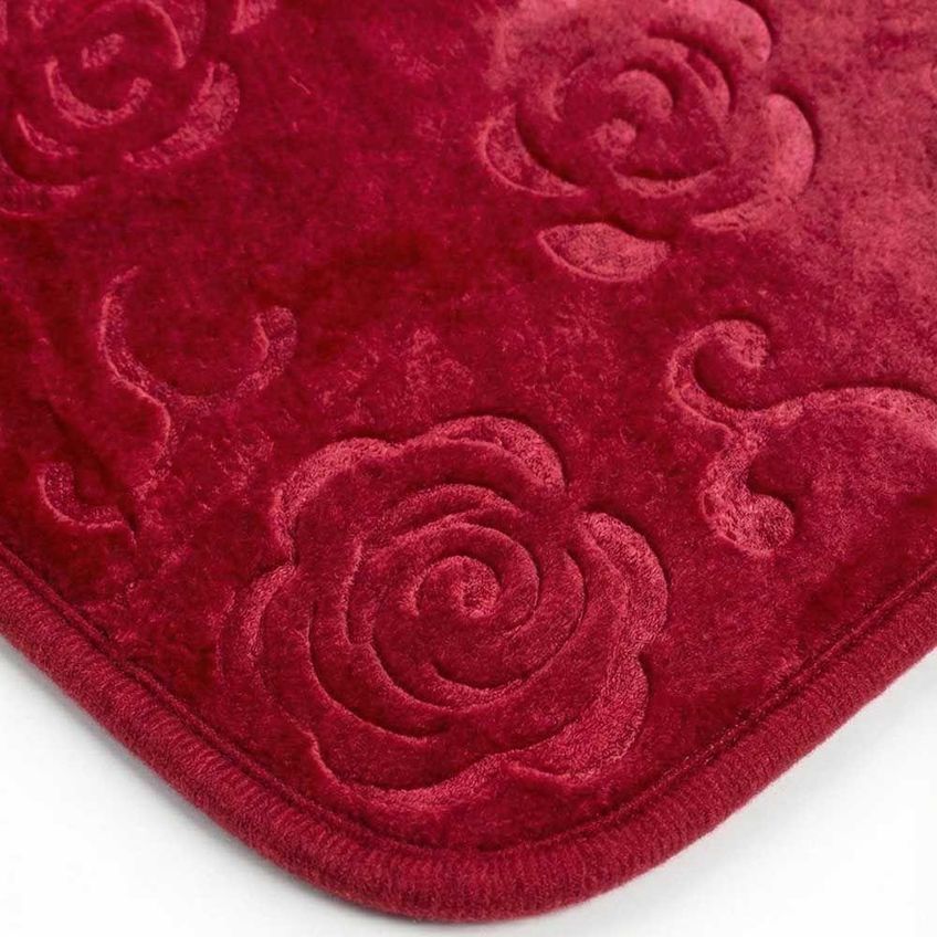 Jogo De Banheiro Flori 3 Peças Base Antiderrapante Estampado Floral Vermelho Clara Luz Decora - imagem 4