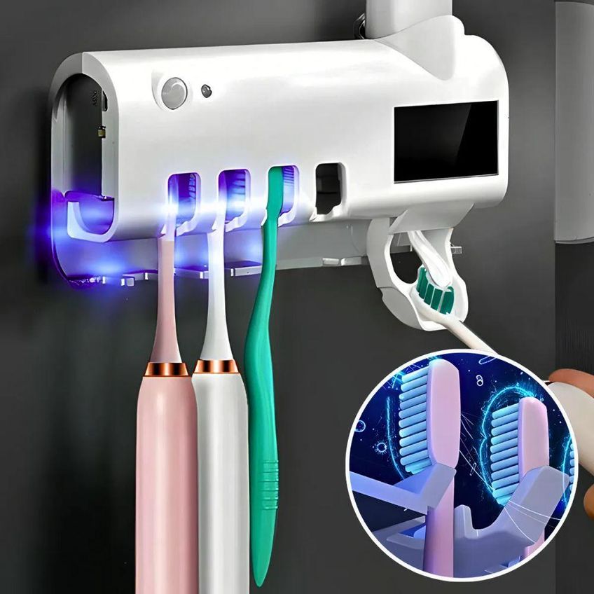 Suporte Porta Escova De Dente Com Esterilizador UV E Dispenser Automático De Creme Dental Utimix - imagem 3