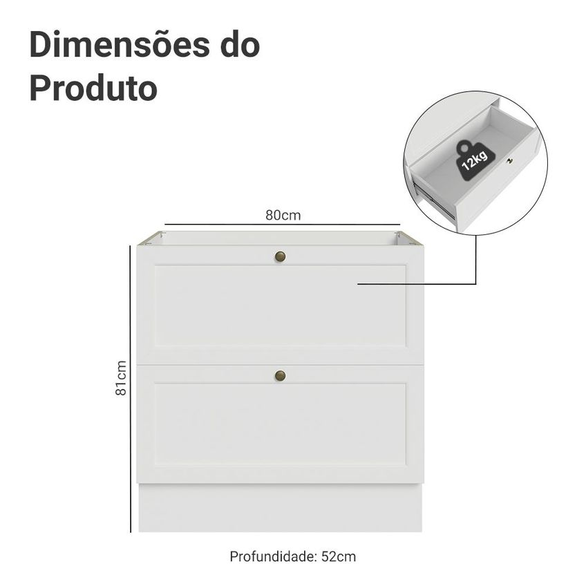 Balcão De Cozinha 80 Cm 2 Gavetas (sem Tampo) Branco Vik Madesa - imagem 2