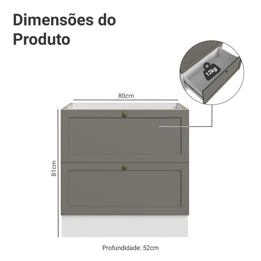 Balcão De Cozinha 80 Cm 2 Gavetas (sem Tampo) Branco/Cinza Vik Madesa - imagem 2