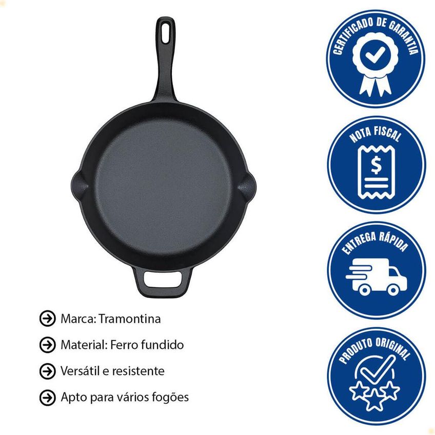 Frigideira Fargo Tramontina Em Ferro Fundido Com Acabamento Pre-seasoned 26 Cm 2,2 L 28761026 - imagem 2