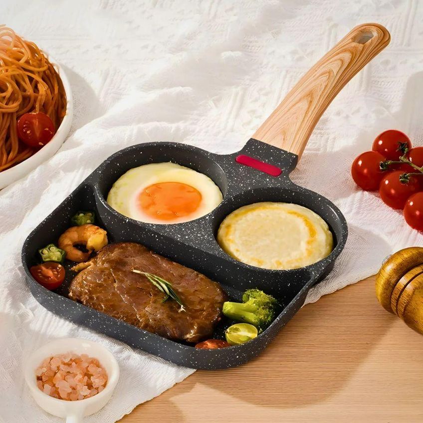 Frigideira 3 Divisórias Alumínio Aço Inox Antiaderente Para Fogão Elétrica Café Da Manhã Utimix - imagem 4
