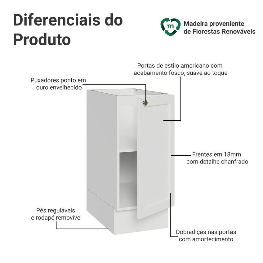 Balcão De Cozinha 35 Cm 1 Porta (sem Tampo) Branco Vik Madesa - imagem 3