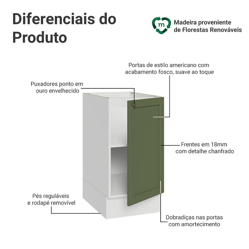 Balcão De Cozinha 40 Cm 1 Porta (sem Tampo) Branco/verde Vik Madesa - imagem 3