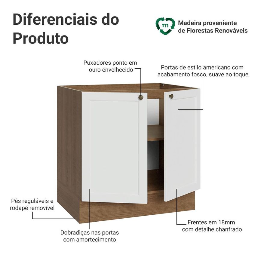 Balcão De Cozinha 80 Cm 2 Portas (sem Tampo) Rustic/branco Vik Madesa - imagem 3