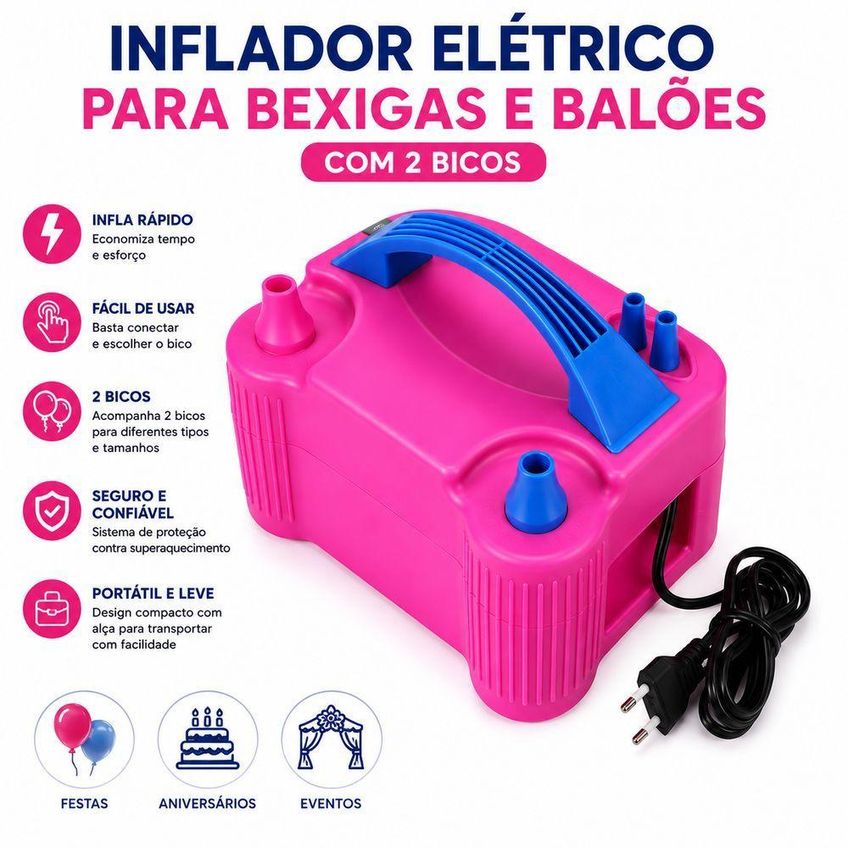 Inflador Elétrico Para Balões 220v Enche Rápido Com 2 Bicos Utimix - imagem 3