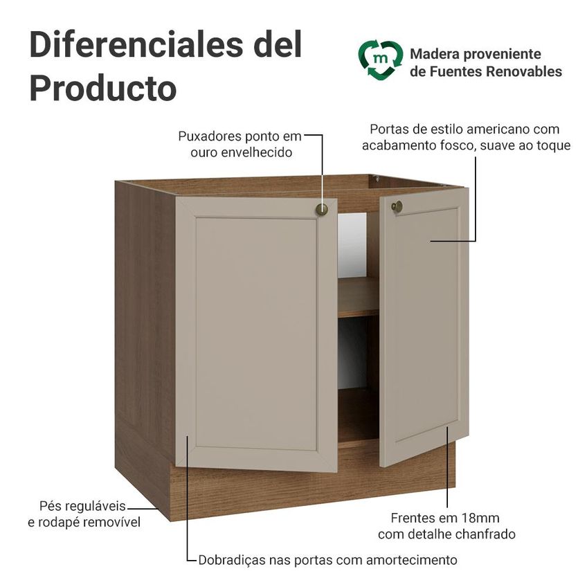 Balcão De Cozinha 80 Cm 2 Portas (sem Tampo) Rustic/crema Vik Madesa - imagem 3